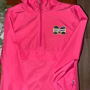 champion hot pink mgccc rain half zip jacket! size xs